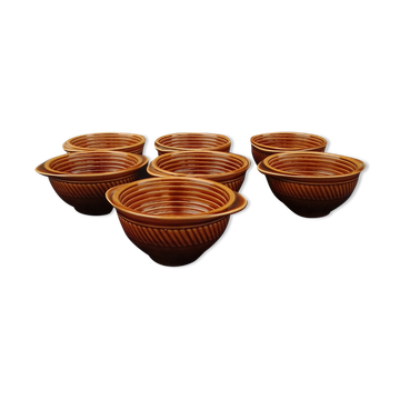 7 brown ear bowls in Sarreguemines earthenware