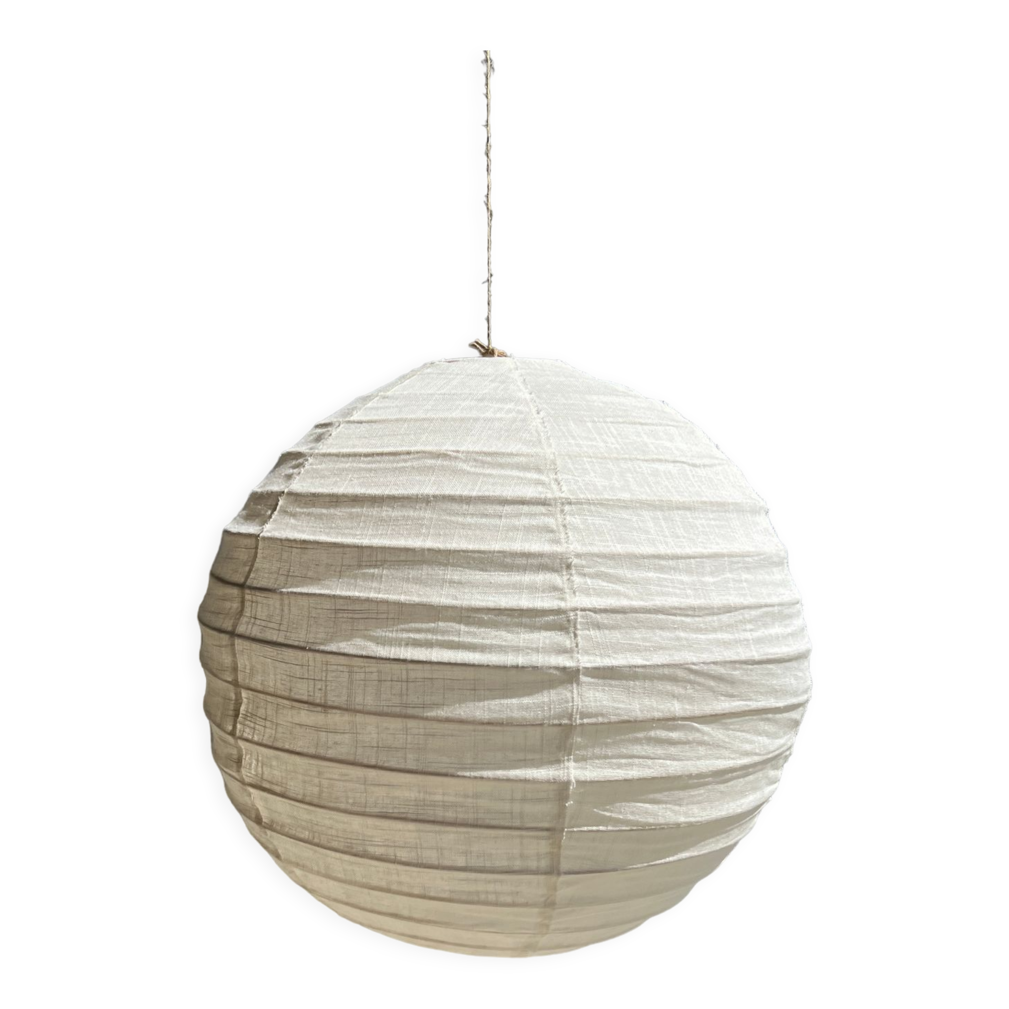 Hanging lamp in rattan and round japanese natural linen d:50