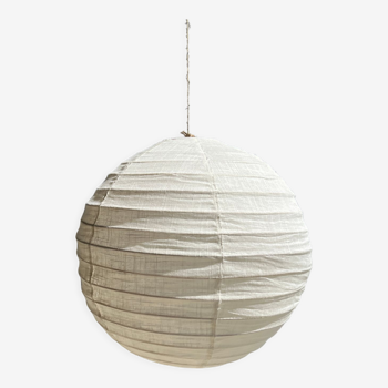 Hanging lamp in rattan and round japanese natural linen d:50