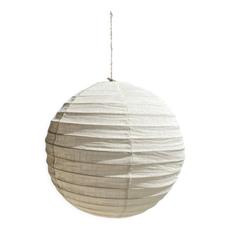 Hanging lamp in rattan and round japanese natural linen d:50