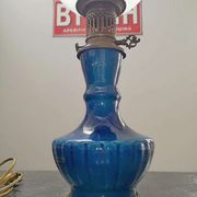 Old large ceramic lamp cracked globe + glass tube H 59 cm TBE