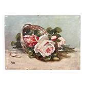 huile sur panneau, Nature morte au bouquet fleuri, Signé Gaby