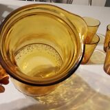 Italian pitcher service and 6 amber glasses