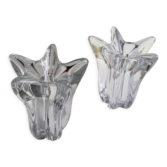 Pair of Daum crystal candle holders