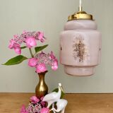 Vintage pink opaline globe pendant lamp with gold designs