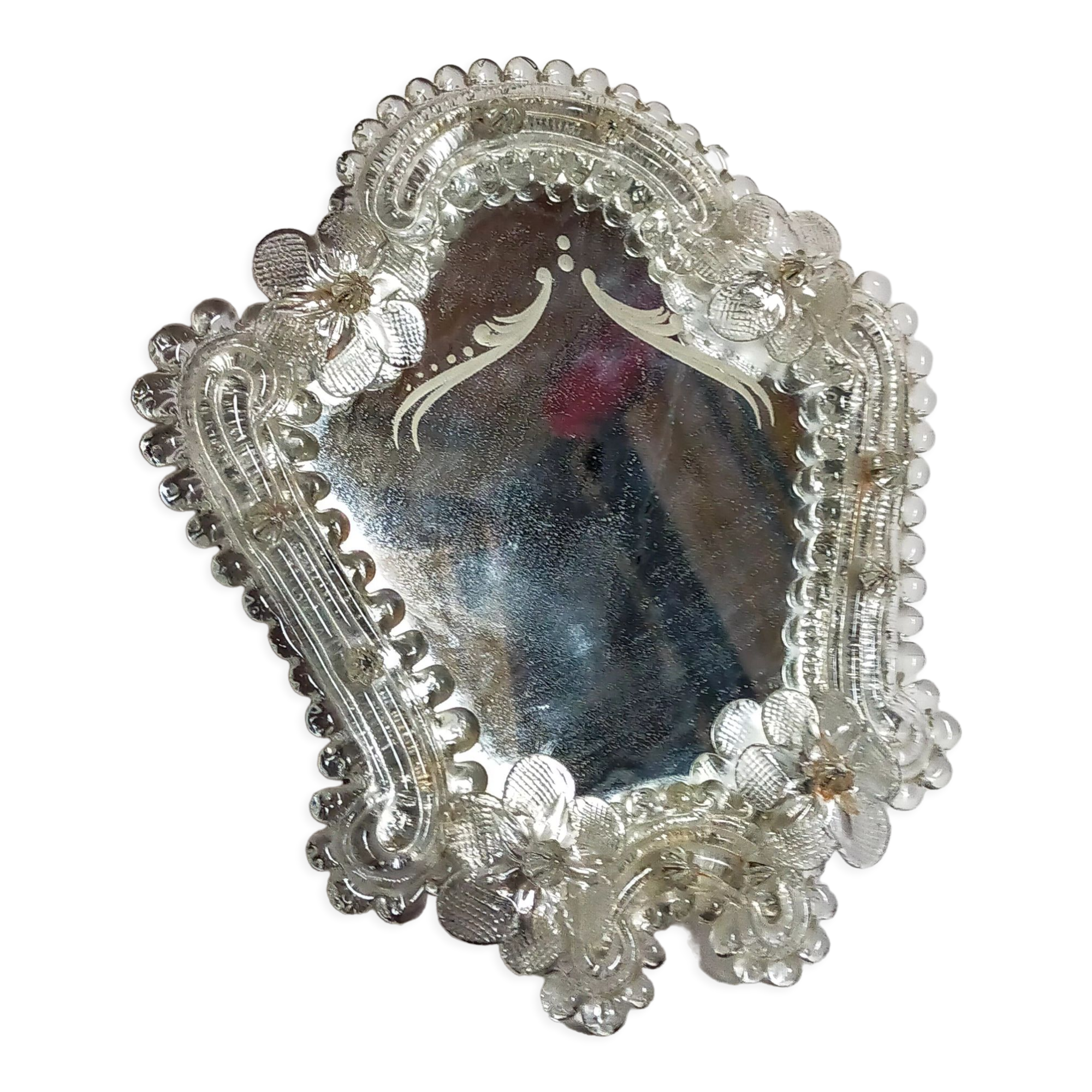 Venetian mirror 22cm X 24 cm Murano glass to pose 50s