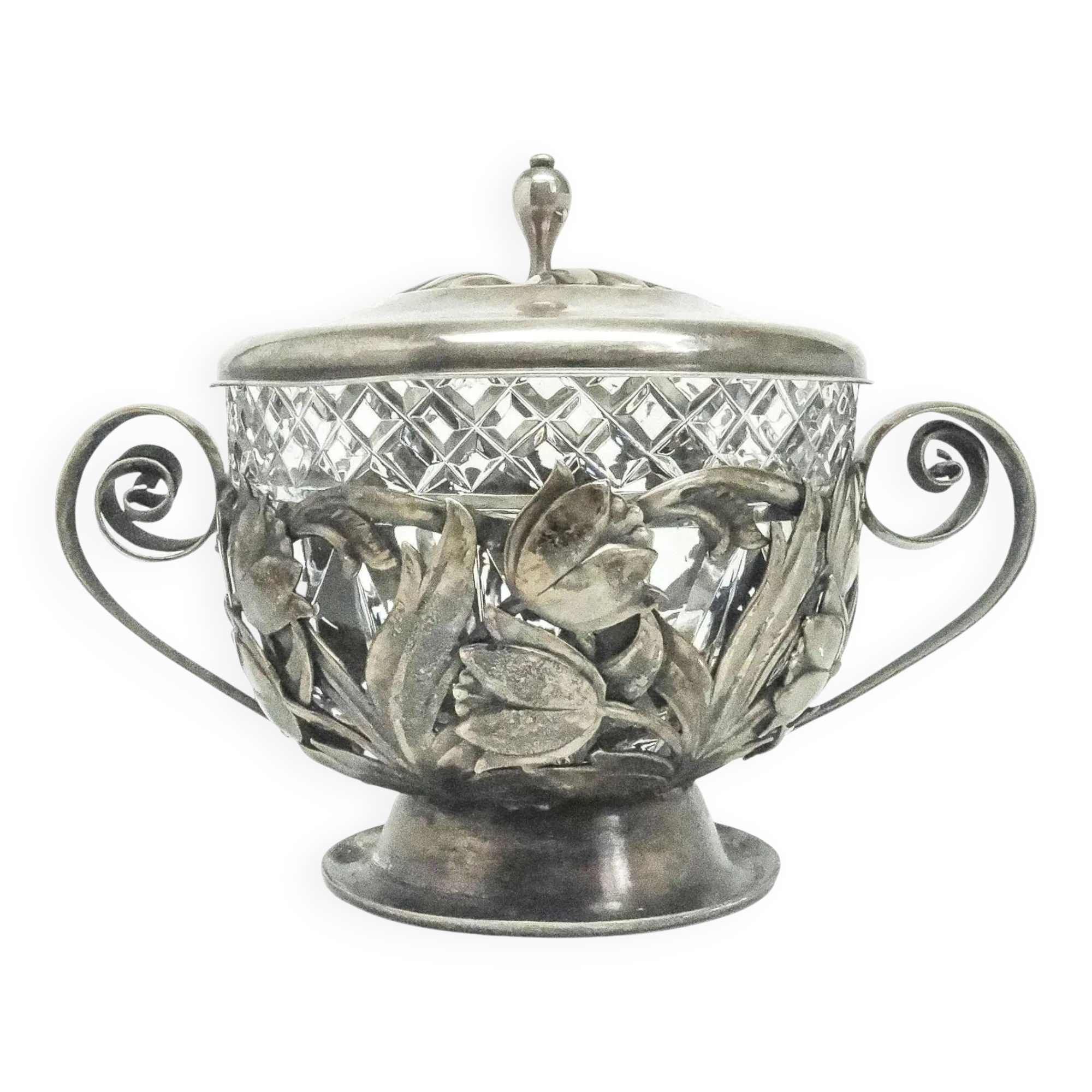 Art Nouveau sugar bowl, silver-plated brass, Poland, 1920s