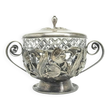 Sucrier Art Nouveau, en laiton argenté, Pologne, années 1920