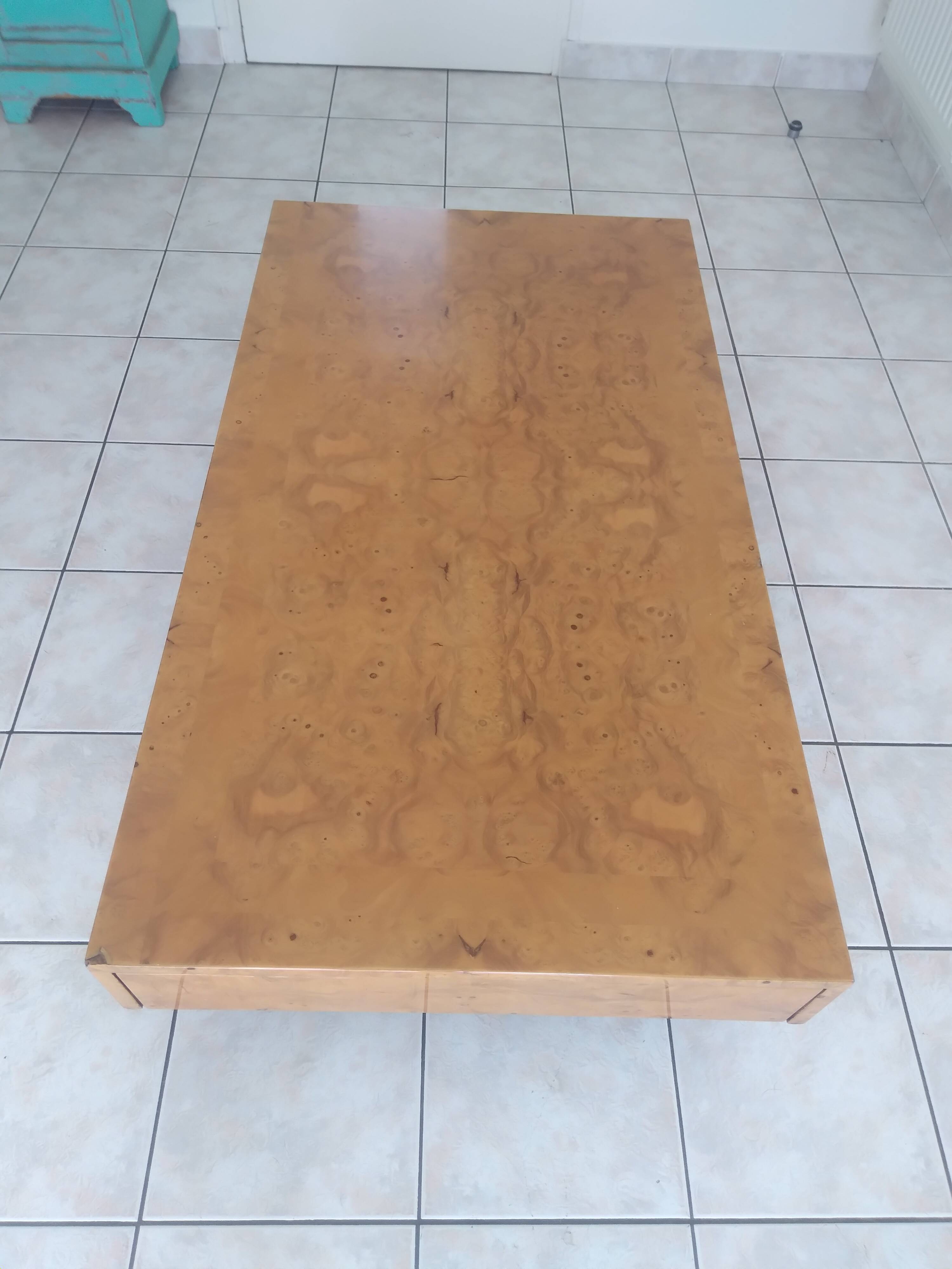 Wooden table with burl by Jean Claude Mahey