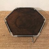 Leather and metal side table, René Bertoux by Group. SA. 1970