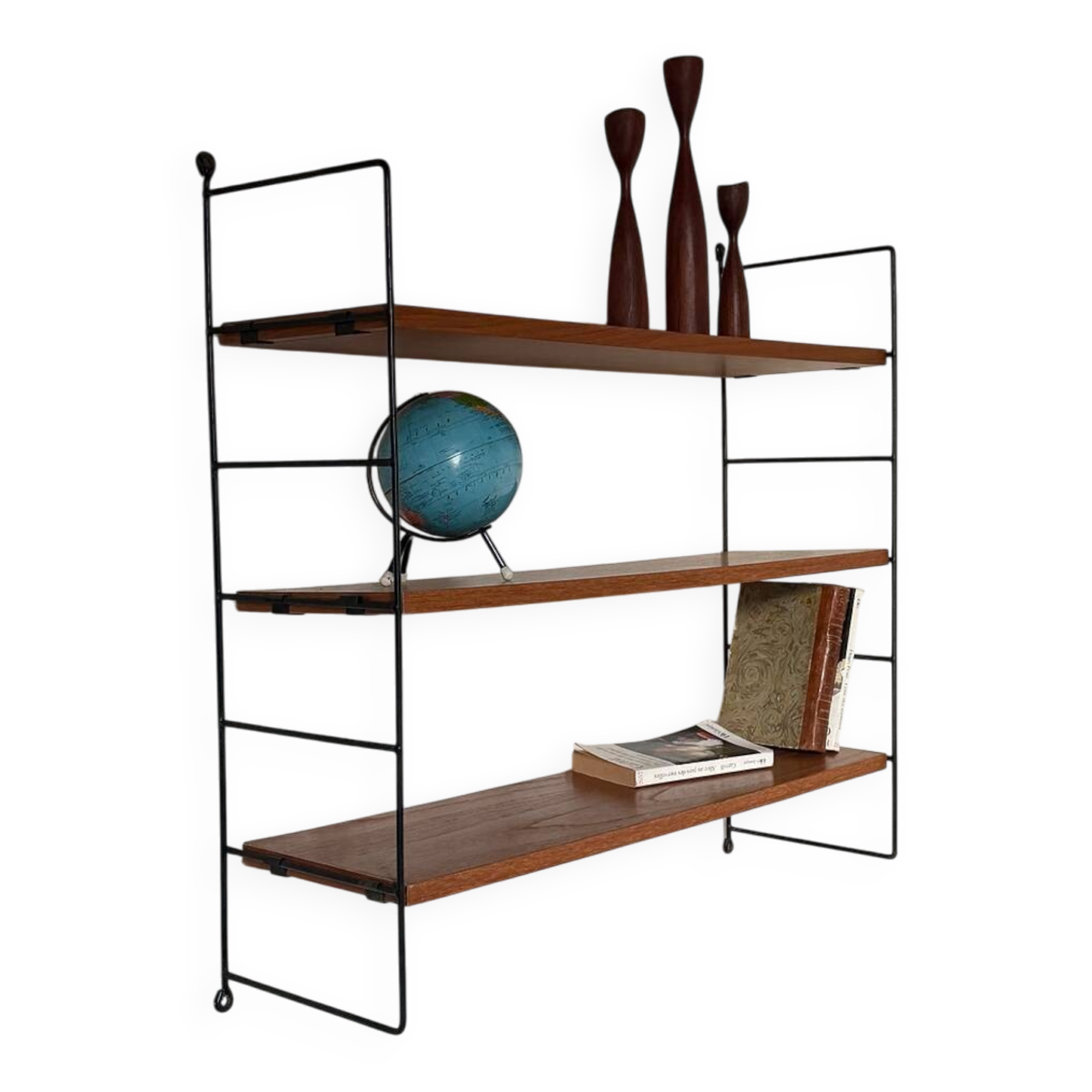String Style Vintage Wire Wall-Mounted Bookshelf in Teak
