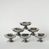 Set of 6 vintage stainless steel ice cream cups, triangular feet, Design, 1970, 9 x 4.5 cm