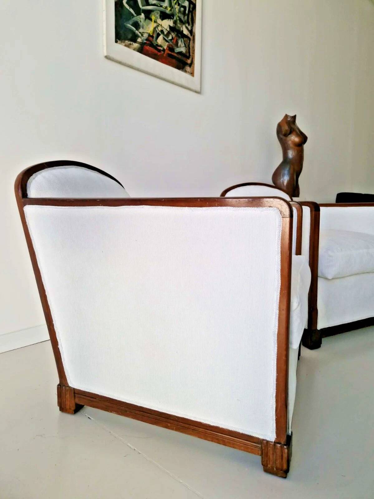 Pair of Large White Art Deco Armchairs 1950s Mid Century Modern Interior De