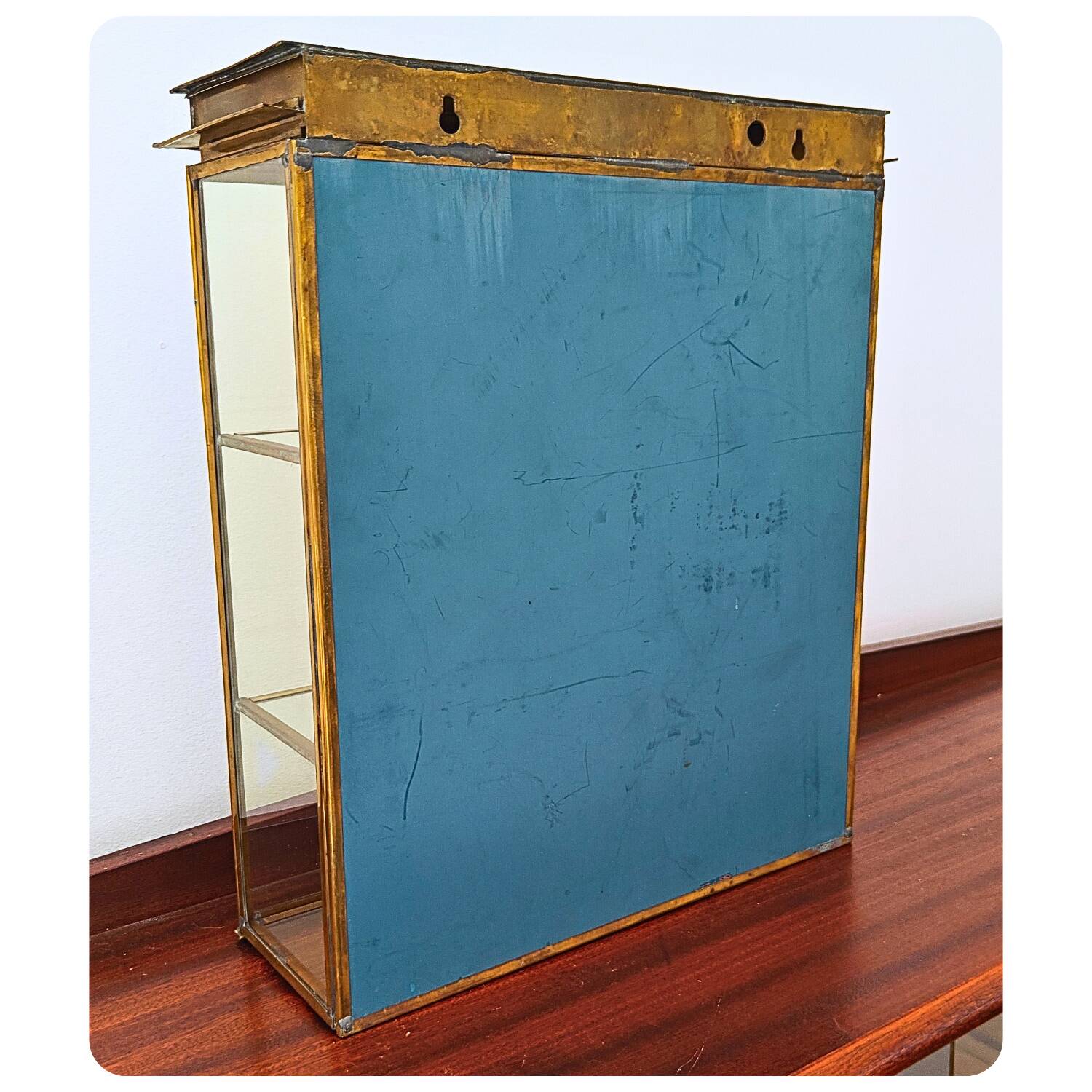 Vintage Mid Century Handmade Brass Wall Vitrine