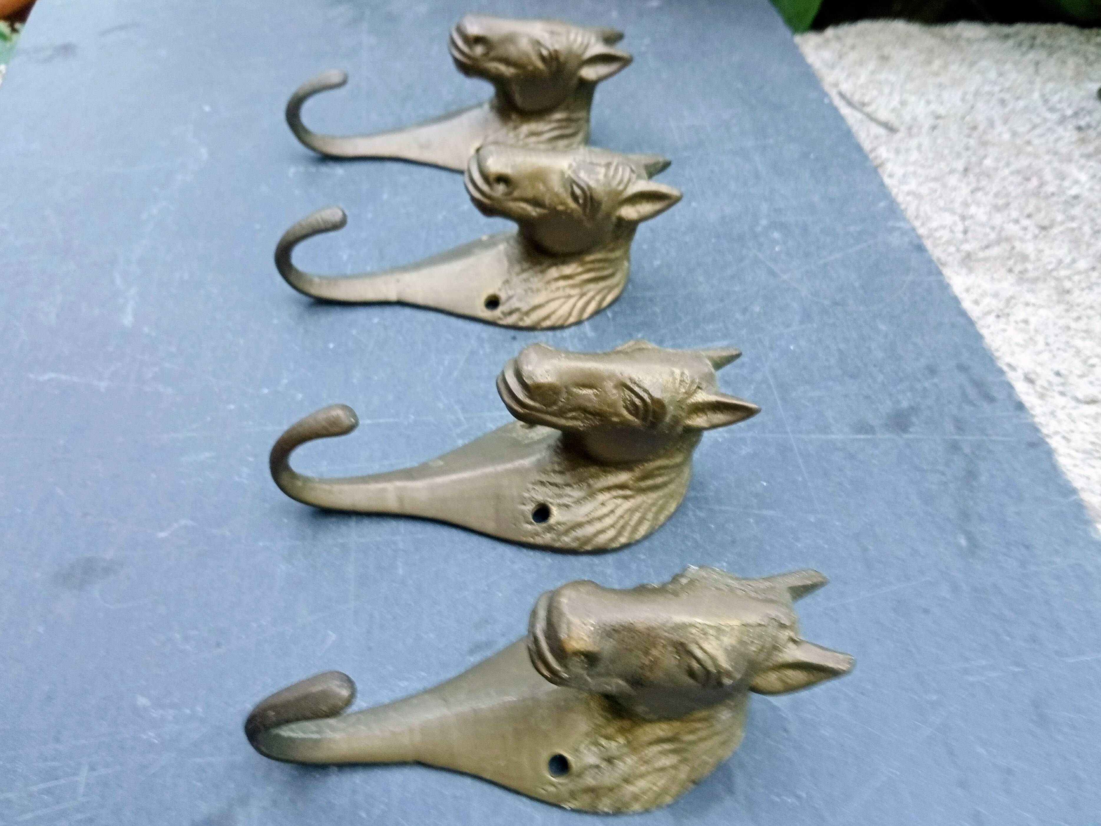 4 patères cheval en laiton massif vintage