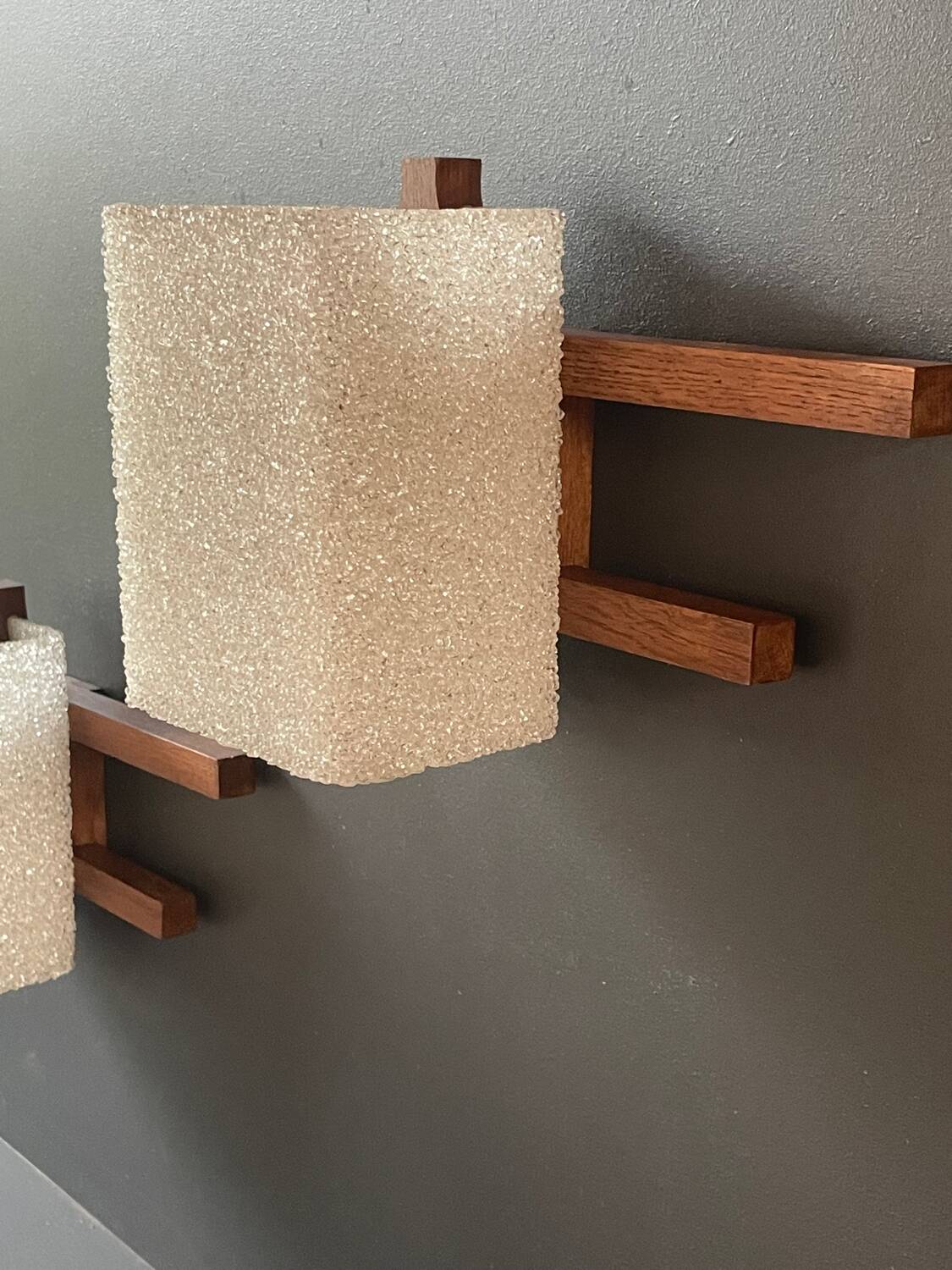 Vintage wood and perspex wall lights
