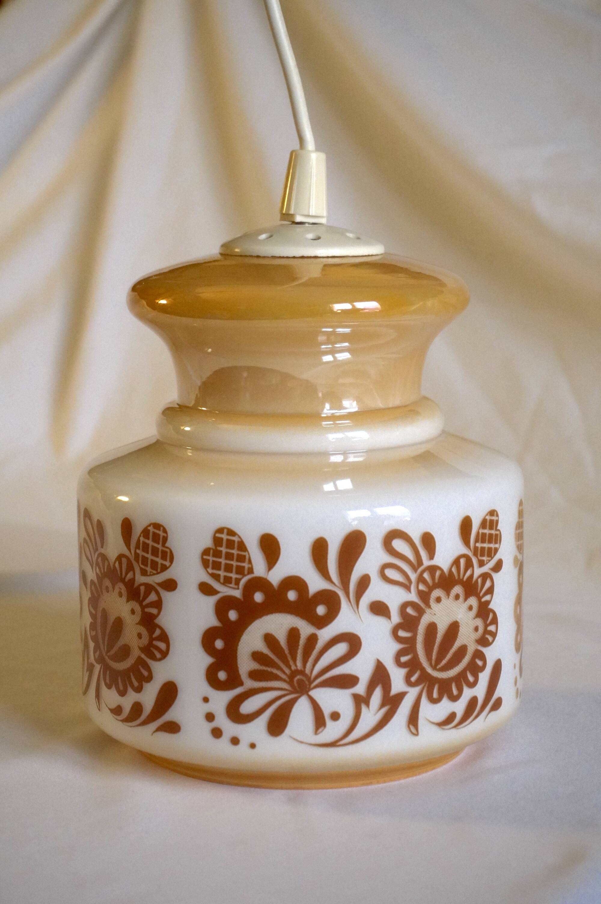 Suspension in opaline with floral decorations, 1970s.