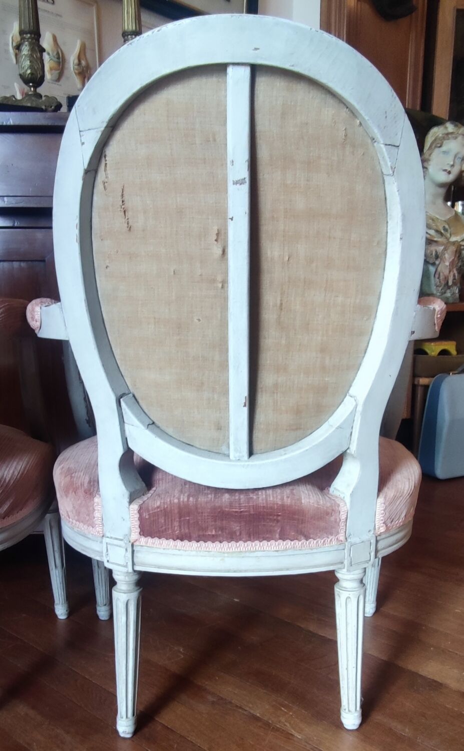 Pair of Louis XVI style medallion armchairs