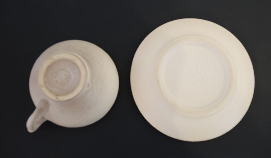 Former tea service in multicolored ceramics signed