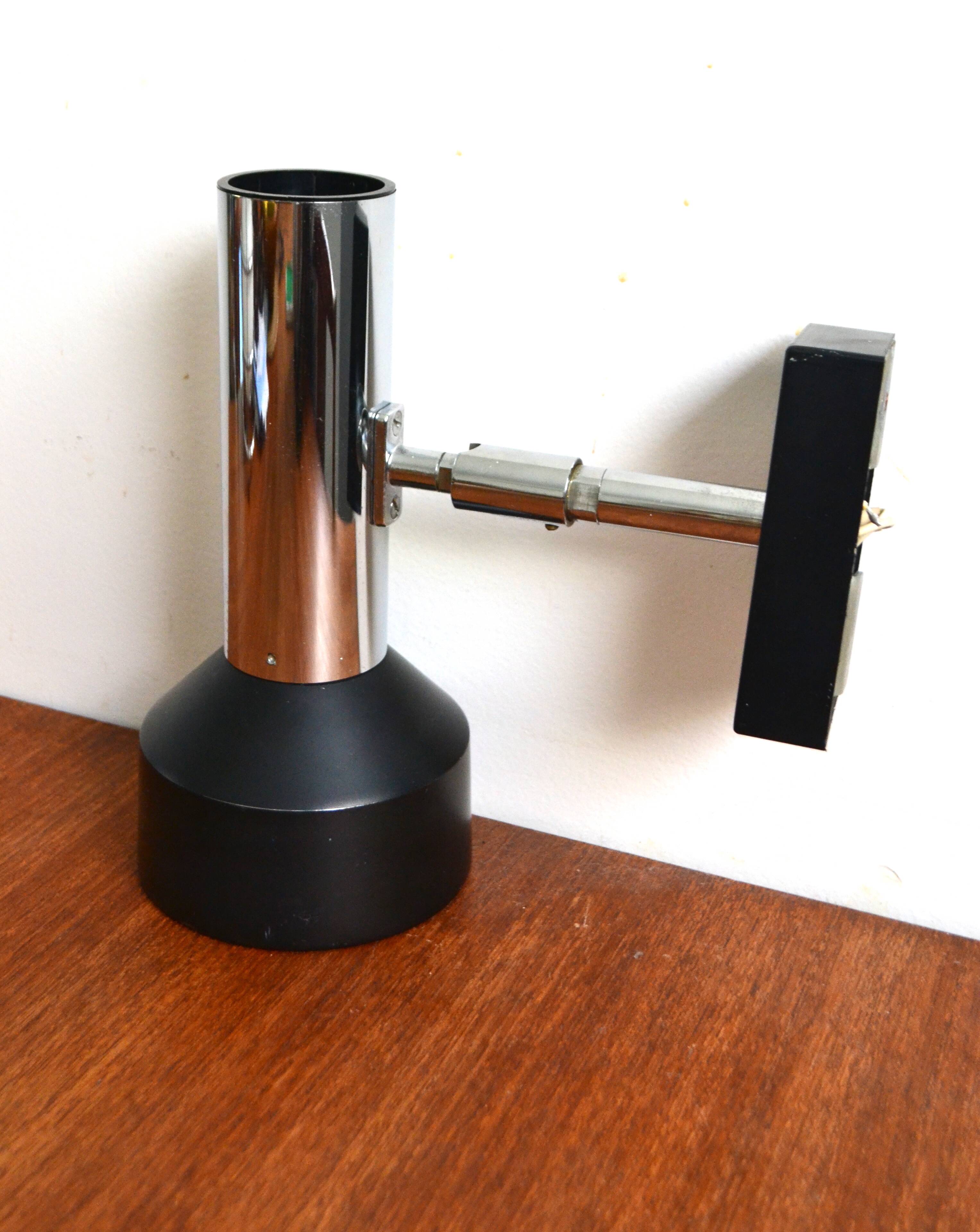 ERCO wall light spotlight 70s chrome black metal