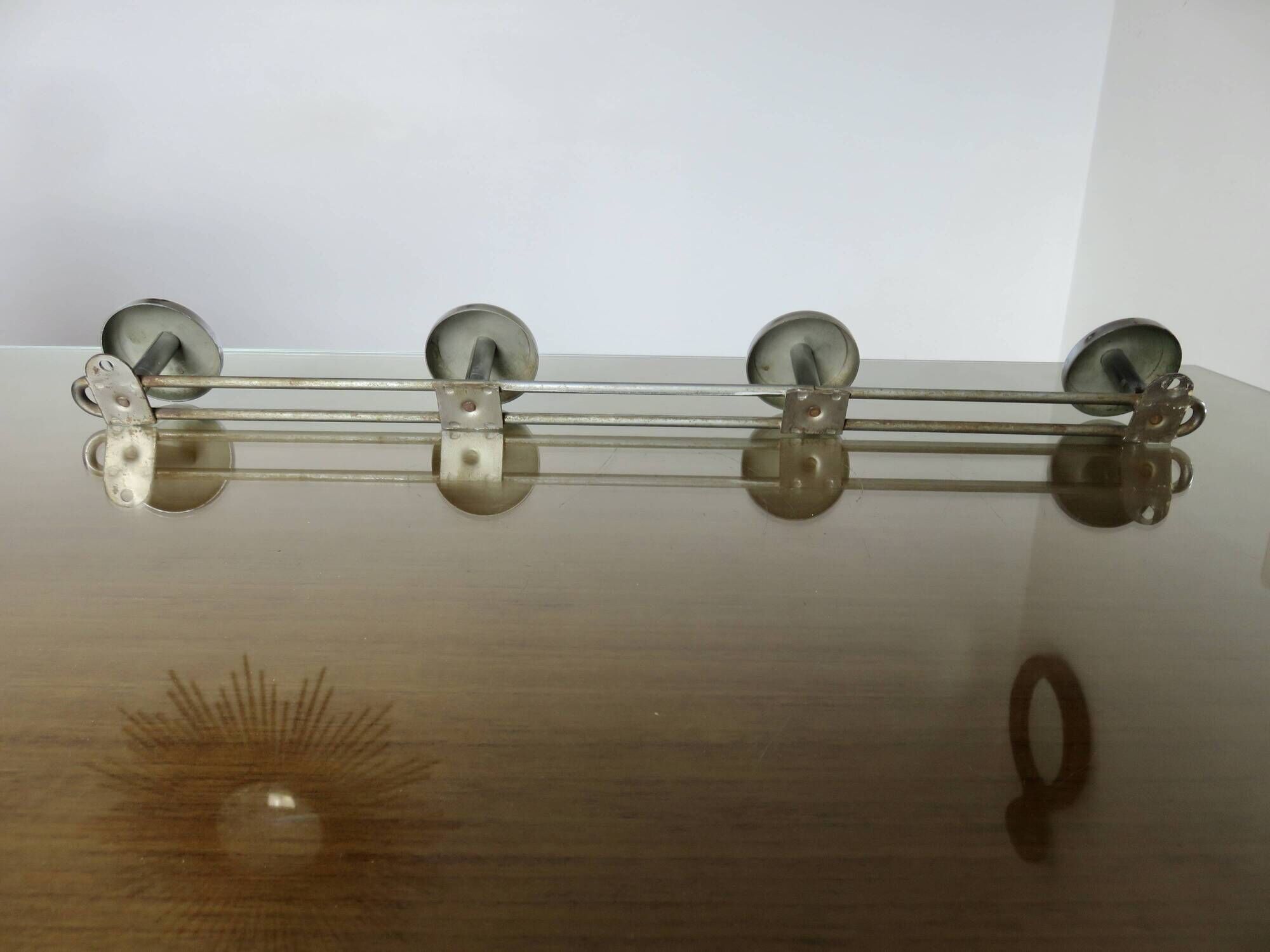 Chrome metal wall coat rack with 4 hooks, 57cm, 1970, vintage