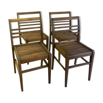 Série de 4 chaises en bois massif par René Gabriel années 40/50