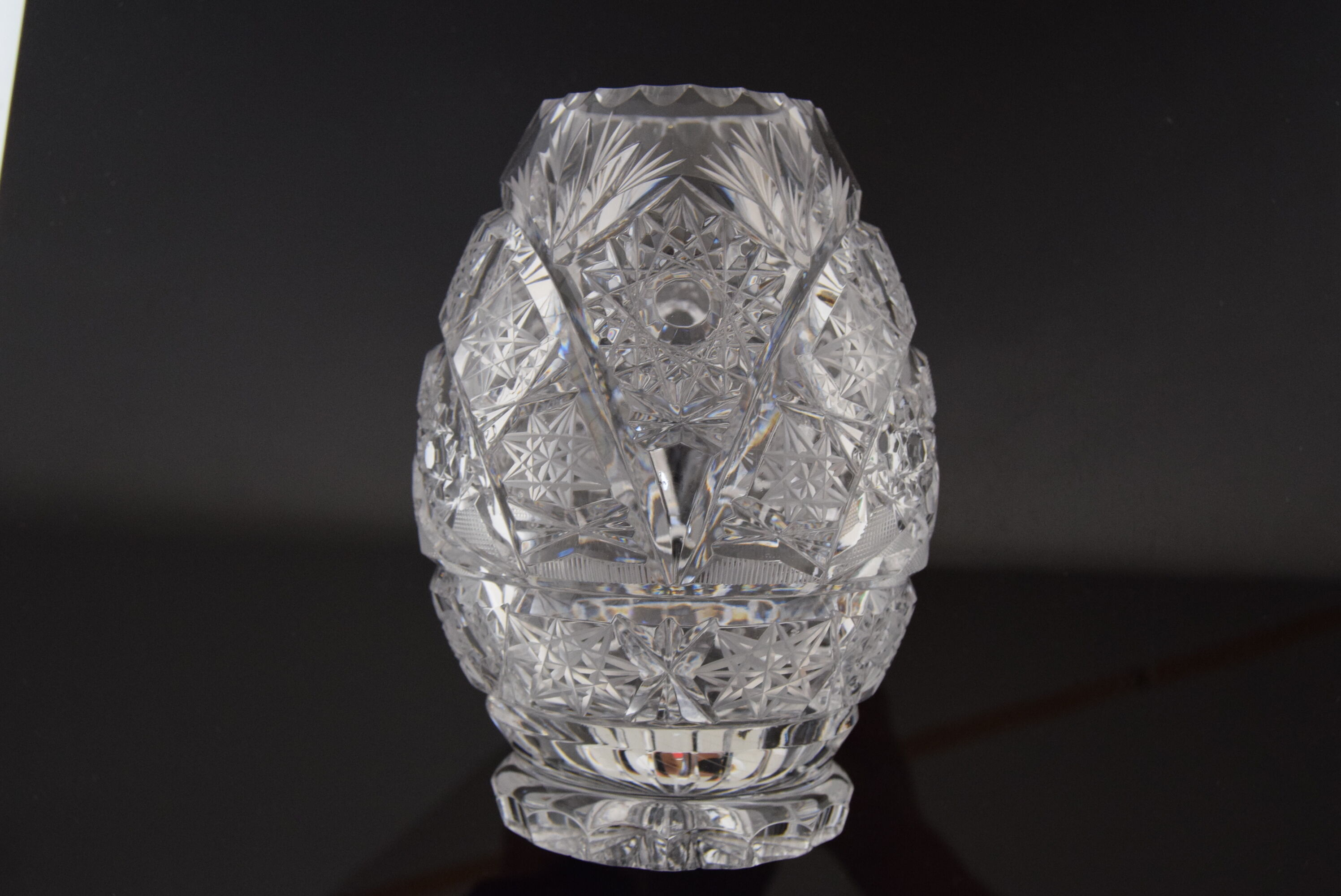 Vintage Cut Crystal Glass Vase, Glasswork Novy Bor, 1950's.