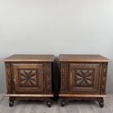 Pair of carved wooden bedside tables, early 20th century