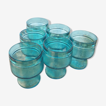 Gobelets en verre bleu turquoise 70's