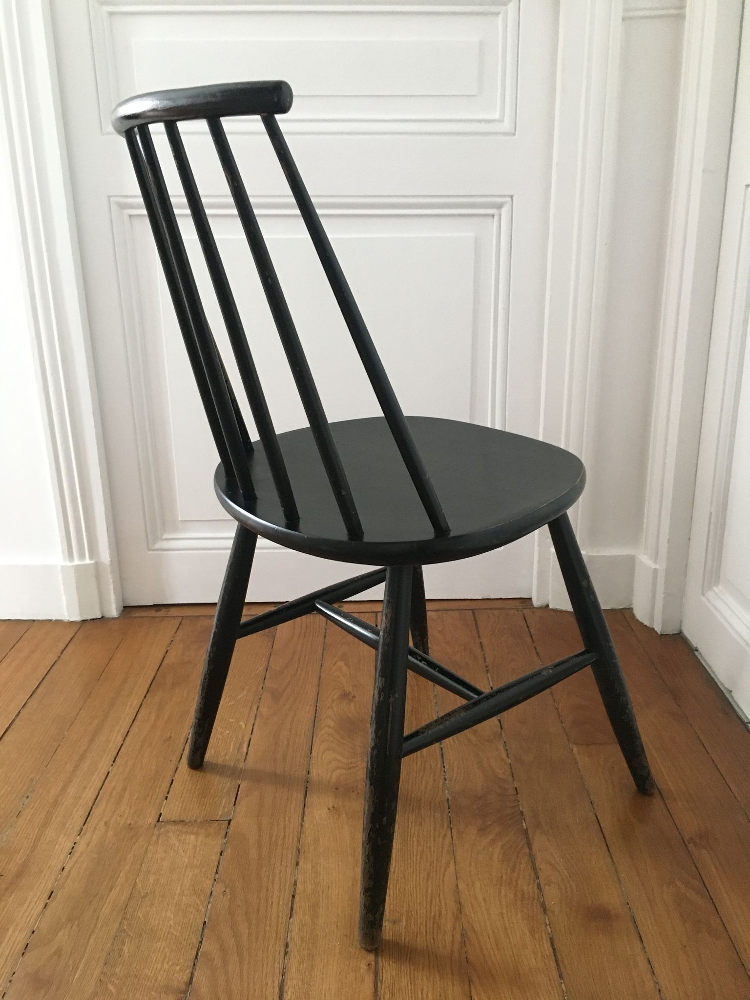 Scandinavian chair Haga Fors Sweden in black laqué wood circa 1950