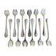 12 Silver metal oyster forks in their box