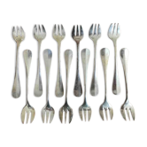 12 Silver metal oyster forks in their box
