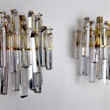 Pair of Venini wall sconces, 2 levels, Murano glass, Italy, 1970.