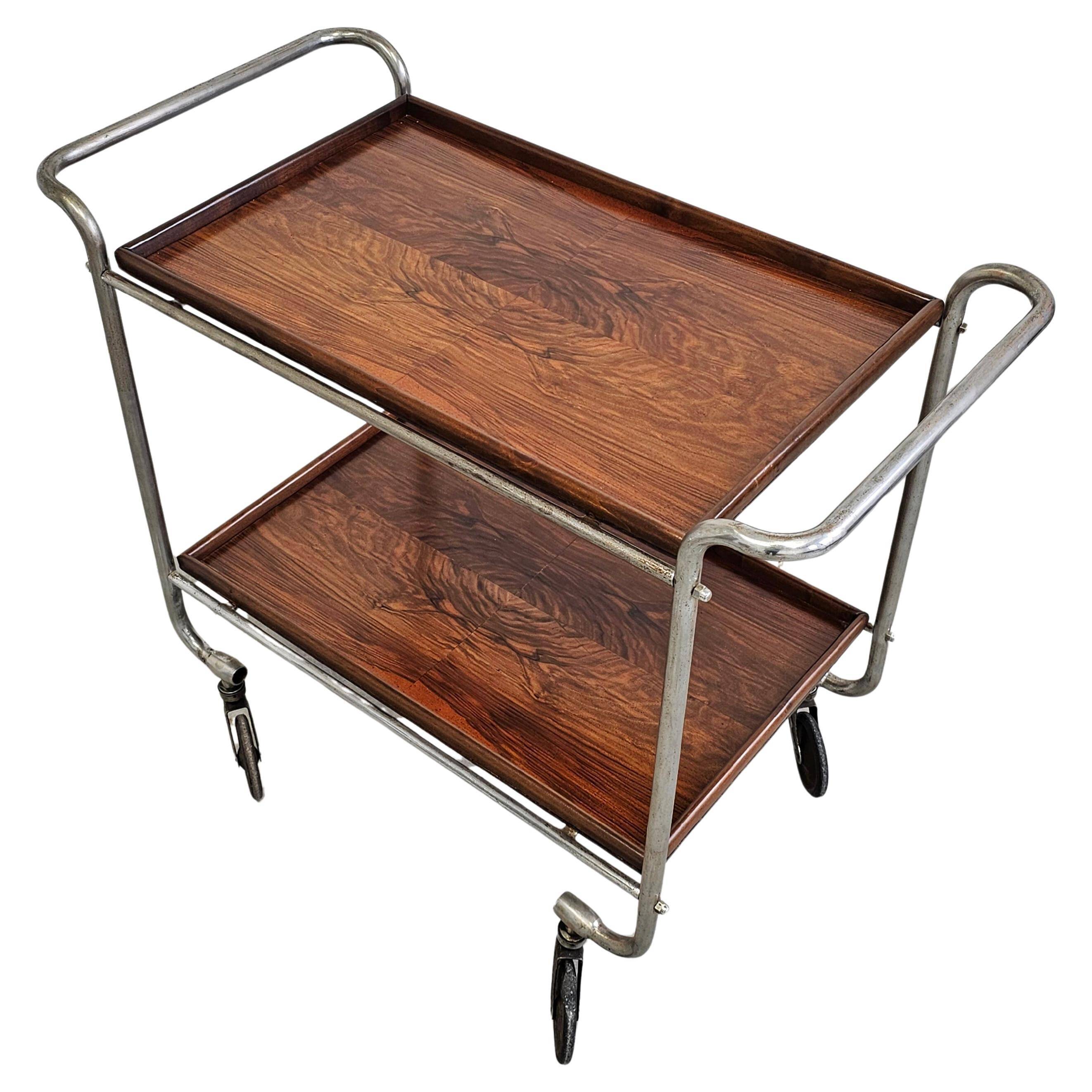 Bauhaus bar cart in walnut root veneer and steel