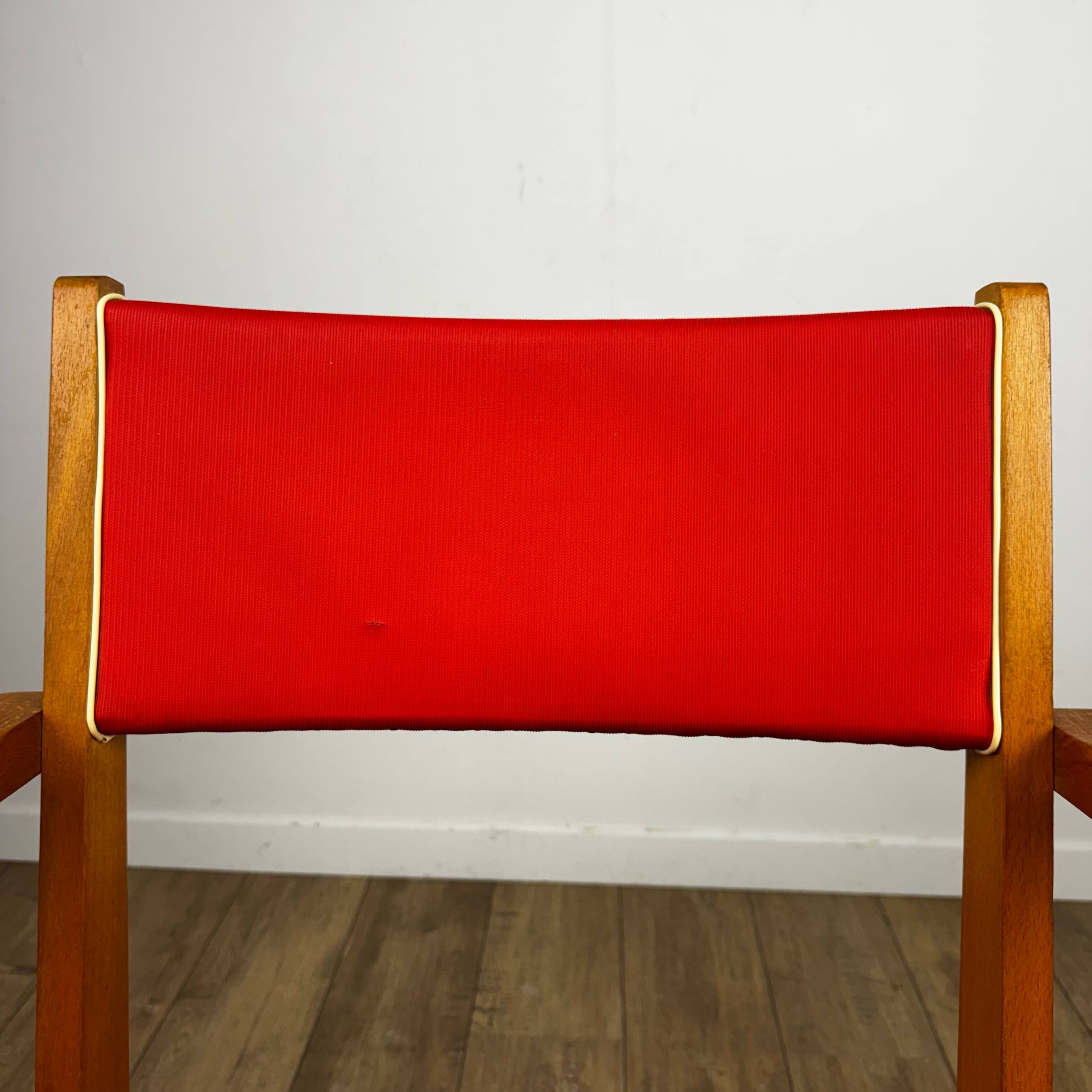 Pair of Scandinavian bridge armchairs in wood and vinyl from the 1950s.