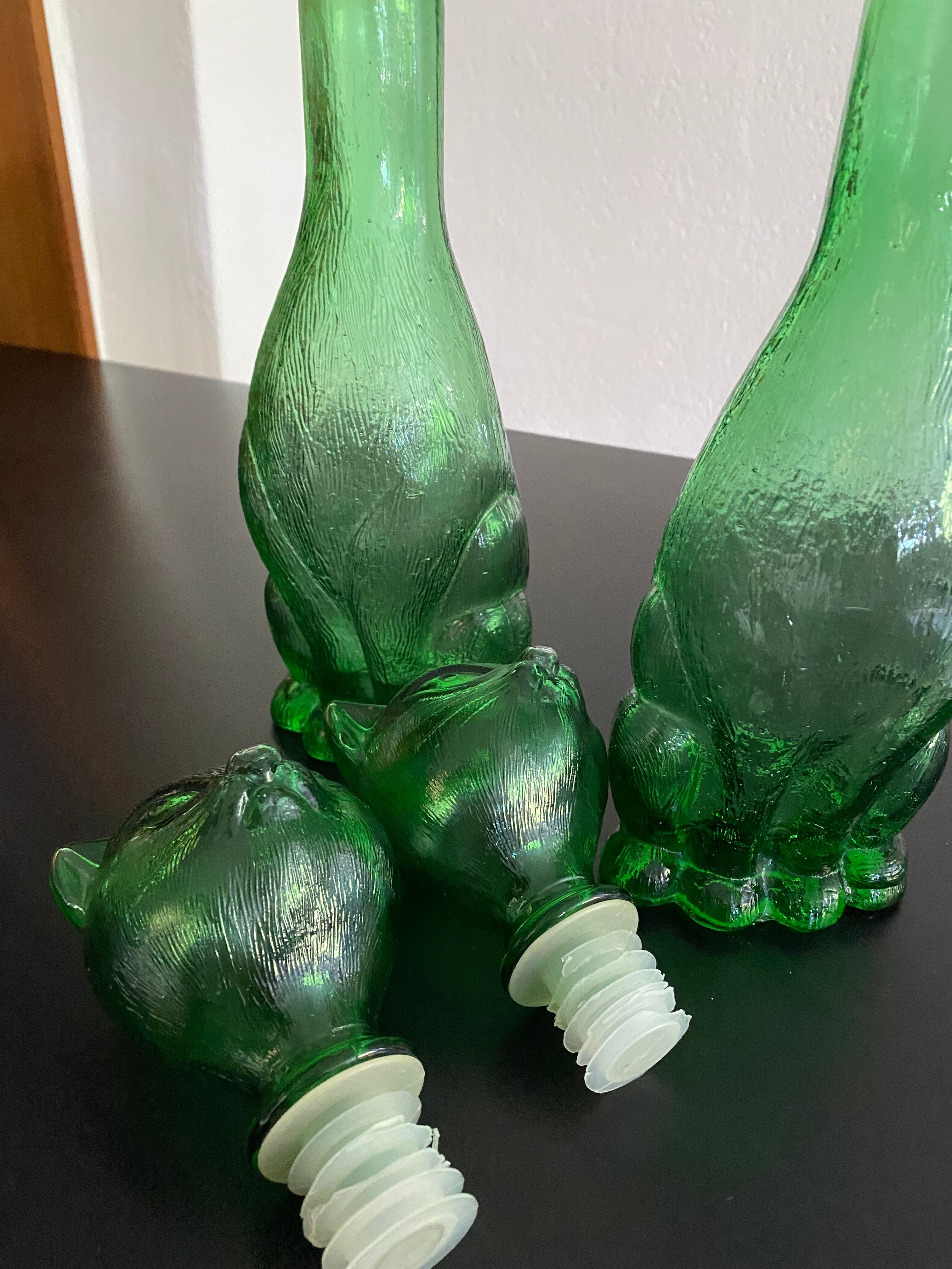 Pair of zoomorphic bottles vintage Italian glass