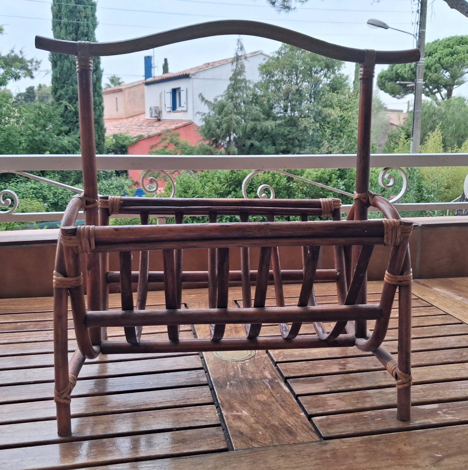 Vintage rattan magazine rack