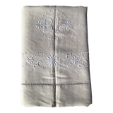 Drap 2 places BL lin neuf fleurs pastilles