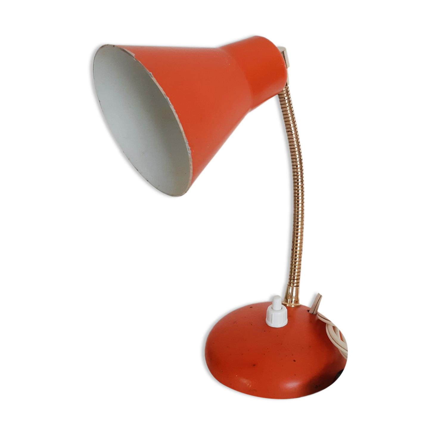 Orange tabletop casserole lamp, desk lamp, flexible, 50s, vintage French