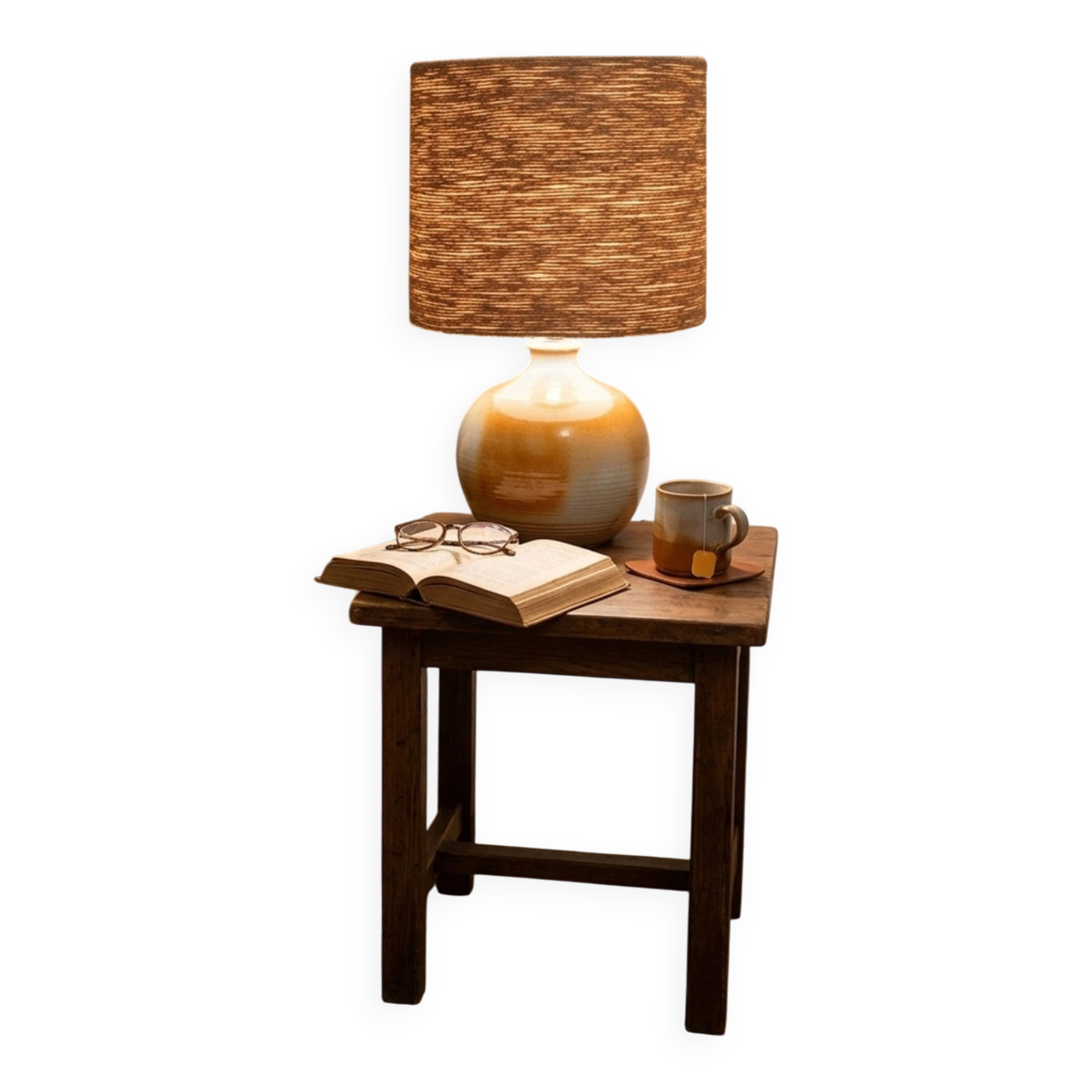 Handcrafted lamp in stoneware and jute fabric: wabi-sabi spirit (1970s-80s)