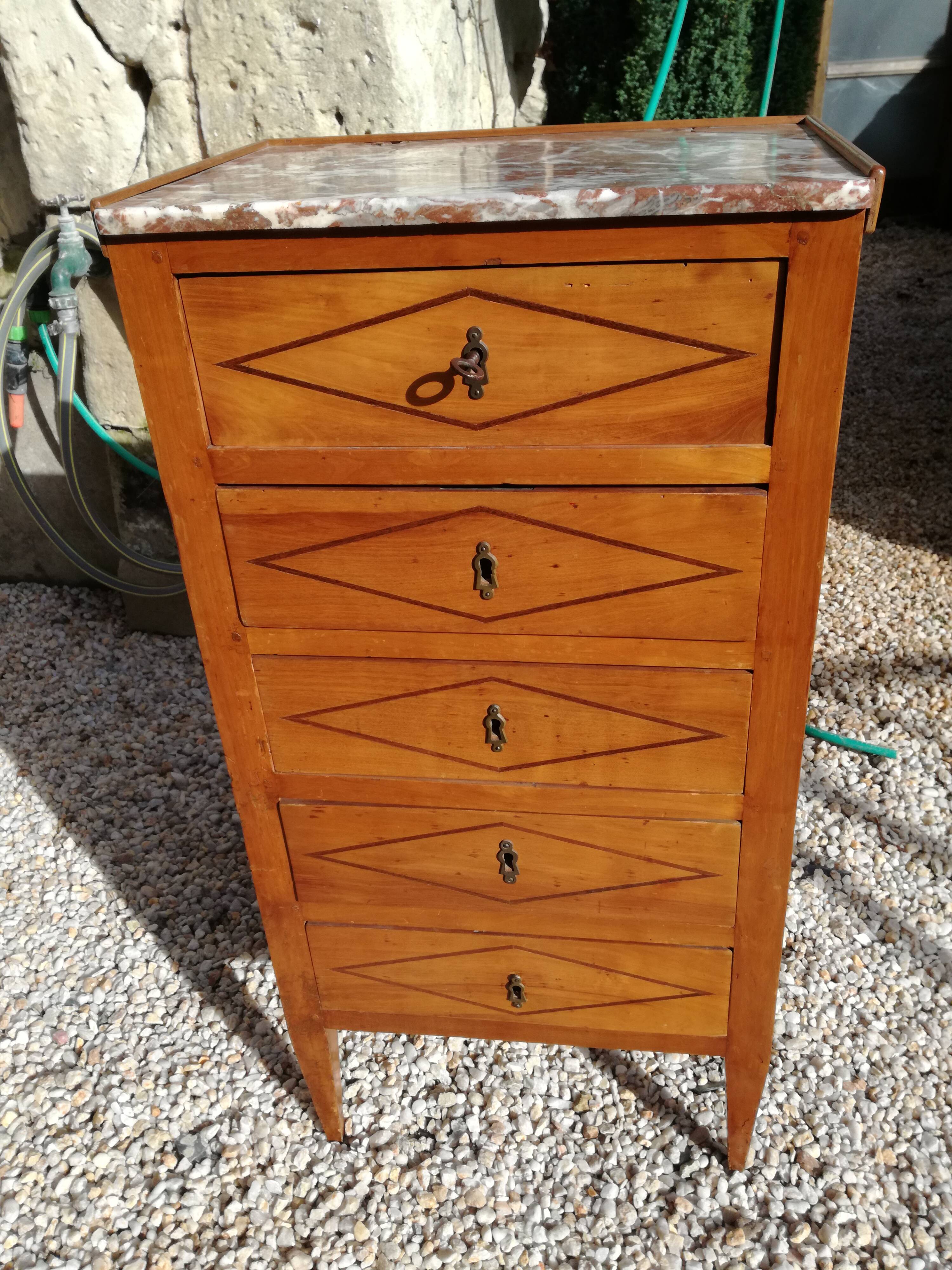 Louis XVI style ragpicker in marquetry and marble