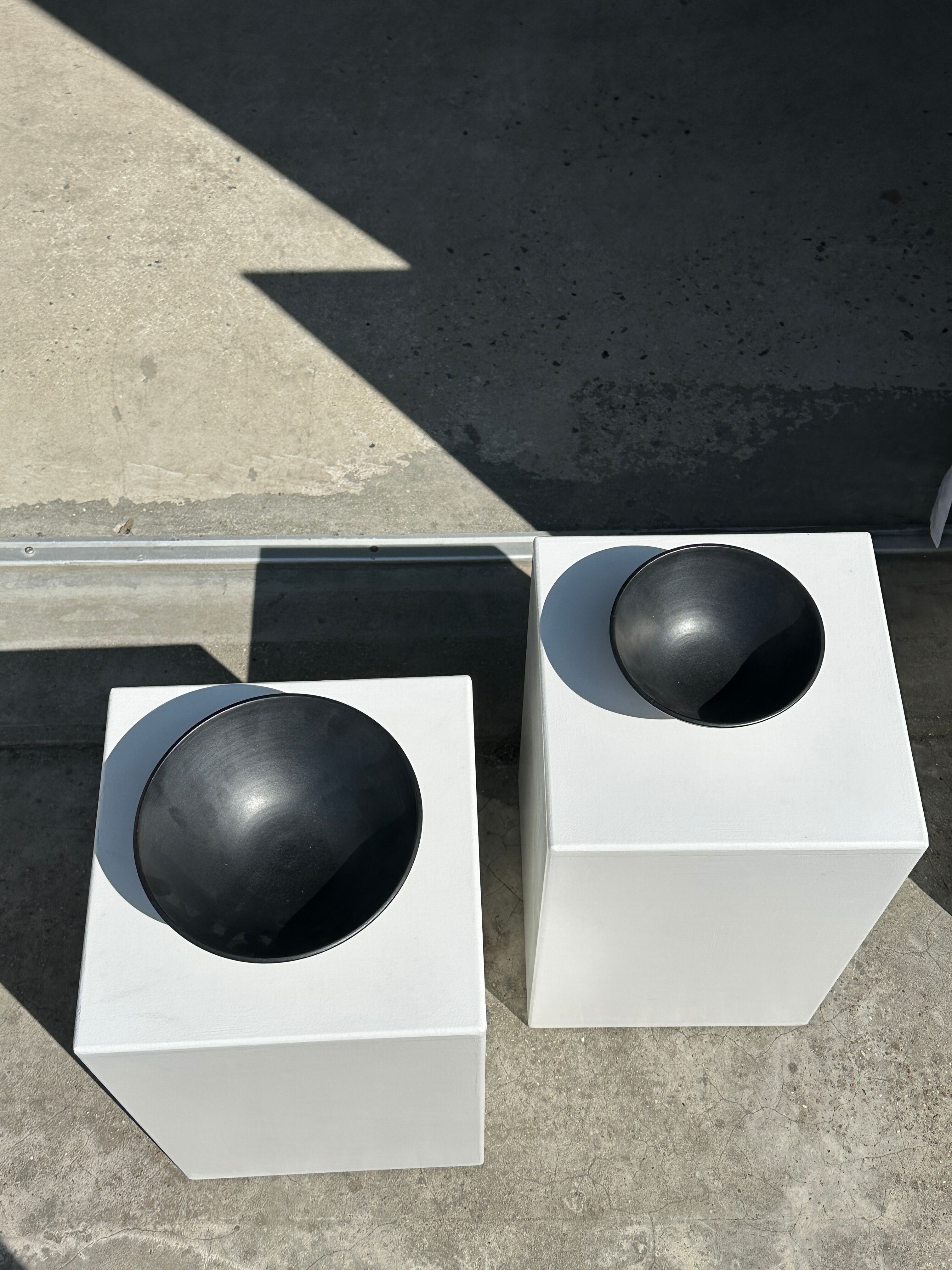 Duo of gray Indonesian ceramic bowls or salad bowls