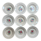 Set of 9 hand-painted Sarreguemines Digoin soup plates