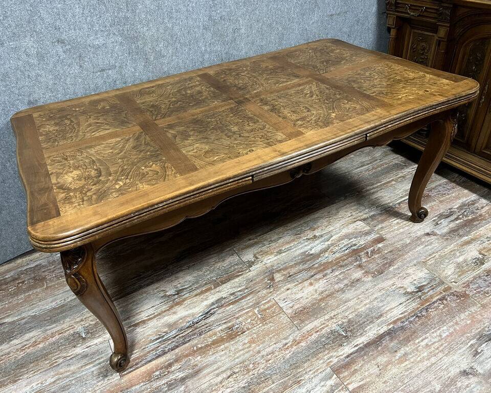 Louis XV style Provencal table in walnut and burl circa 1950 / open 308 cm