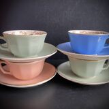 Set of 4 Villeroy & Boch Vintage 50s Cups and Saucers - Pastel & Gold