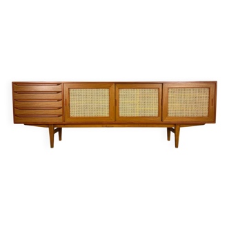 Vintage teak sideboard with rattan doors and drawers – Scandinavian design