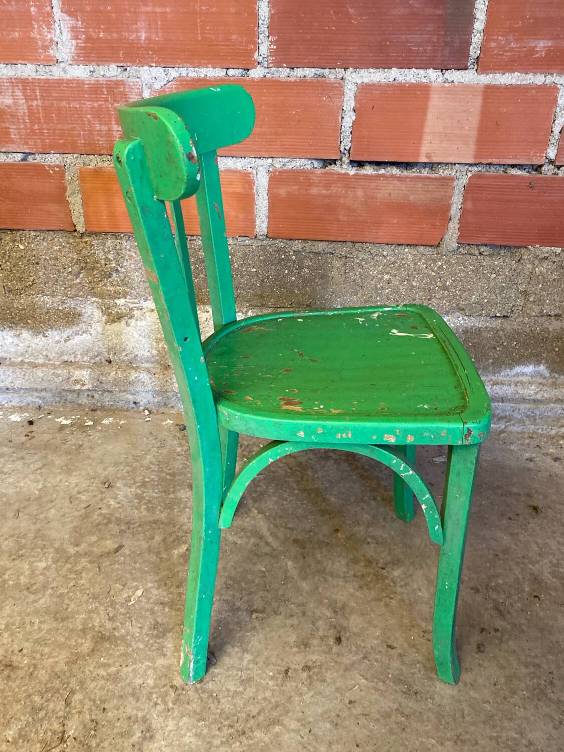 Chaise Bistrot Ancienne Style BAUMANN Bois Tourné Vert Vintage
