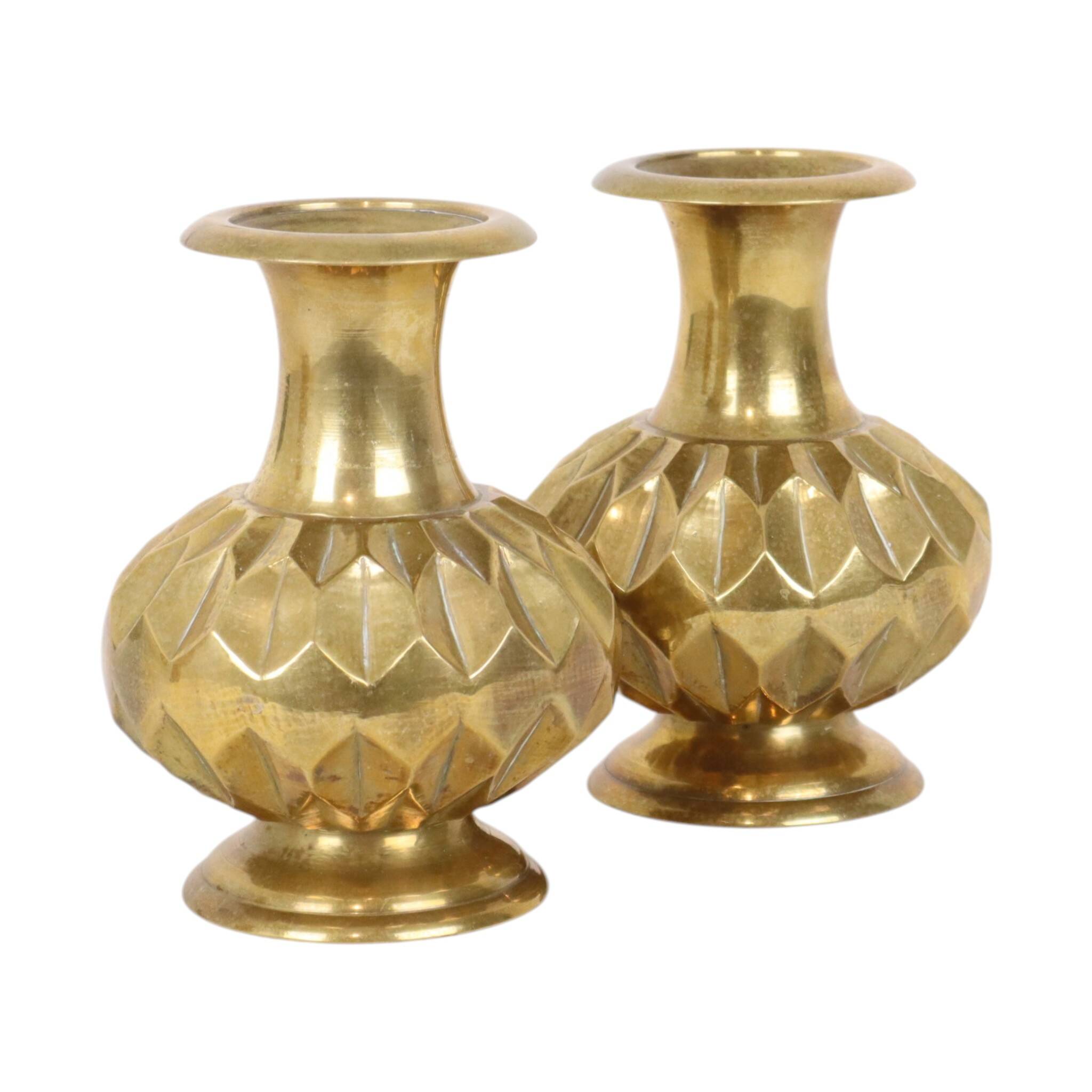 Pair of Brass Vases, Geometric Design, 15 cm