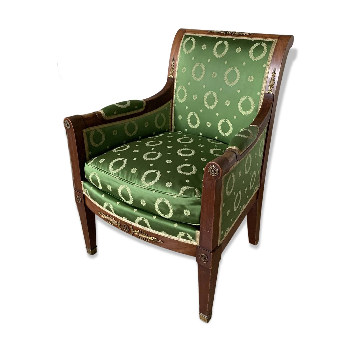 Fauteuil de style Empire en bois et tissu vert