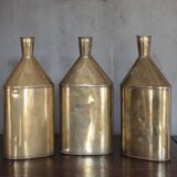 Lot de 3 bouteilles laiton vintage, gourde laiton, récipient laiton